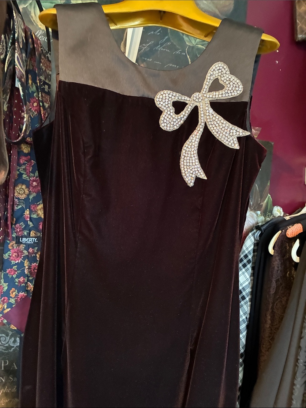 Velvet Black Party Dress with Rhinestone Bow
